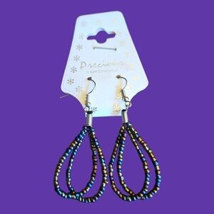3/$30 PRECIOUS Peacock Seed Beaded Teardrop Hoop Dangle Hook Earrings